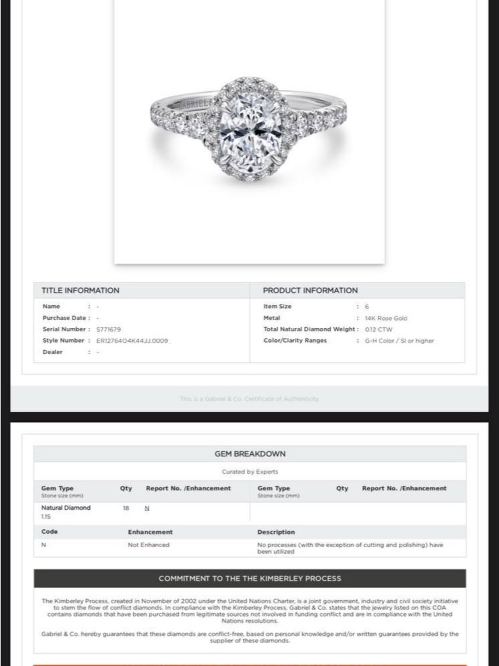 Gabriel & Co 14k rose gold 1.12CTW natural Oval Diamond Engagement ring sz 4.5 - Picture 11 of 12